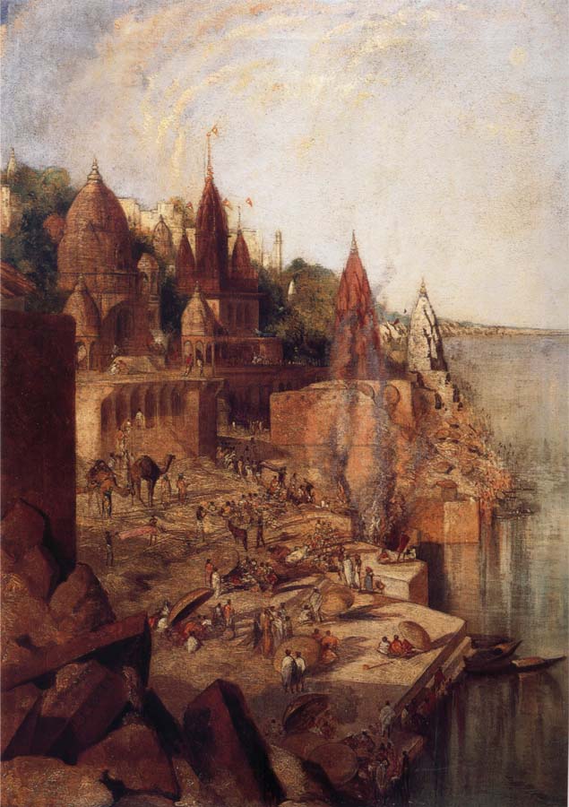 George Landseer The Burning Ghat Benares,as Seen From the City